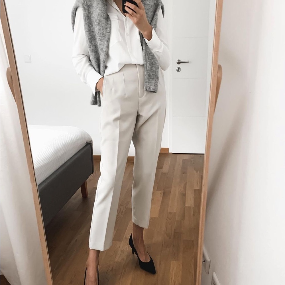 Zara ecru cropped tailored trousers